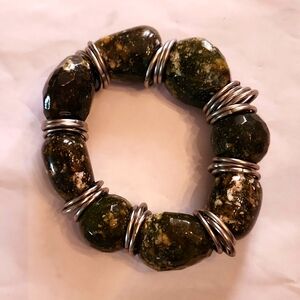 Vintage green gem beaded Stretch bracelet
